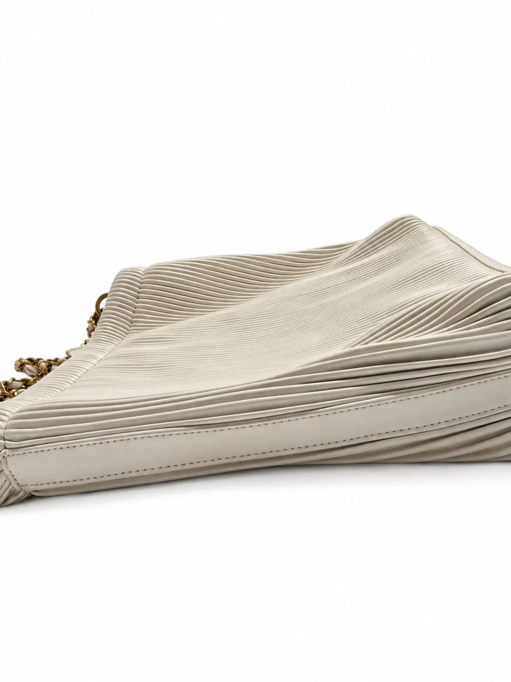 Pixie Mood Elegant Cream Pleated Shoulder Bag with Gold Chain